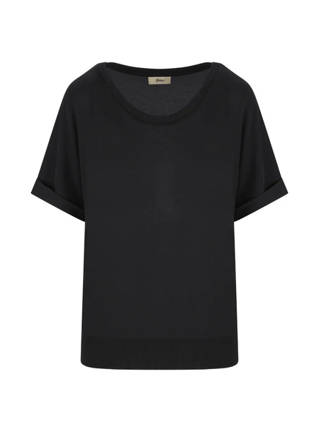  Herno T-shirt Plissé à Col Rond - Noir 