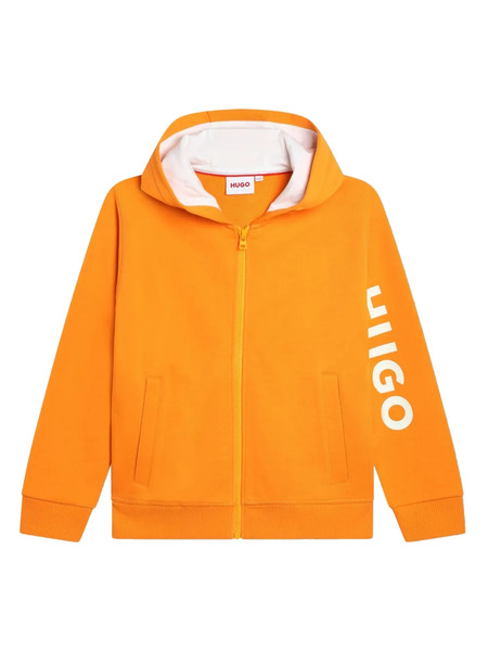  Hugo Kids Hoodie Zippé à Logo Imprimé - Orange 