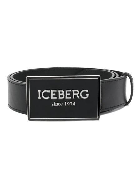  Iceberg Ceinture En Cuir à Plaque Logo - Noir 