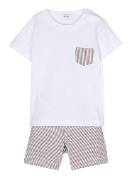  Il Gufo Ensemble Haut-short En Coton à Rayures - Marron 