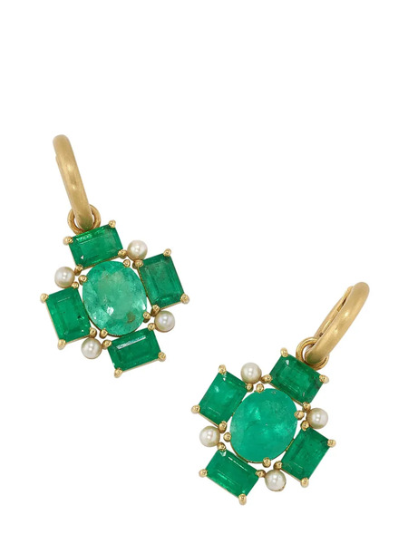  Irene Neuwirth Boucles D'oreilles Gemmy Gem Mosaic En Or 18ct Serties D'émeraudes Et De Perles Akoya 