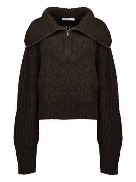  Iro Pull Zippé à Col Montant - Marron 