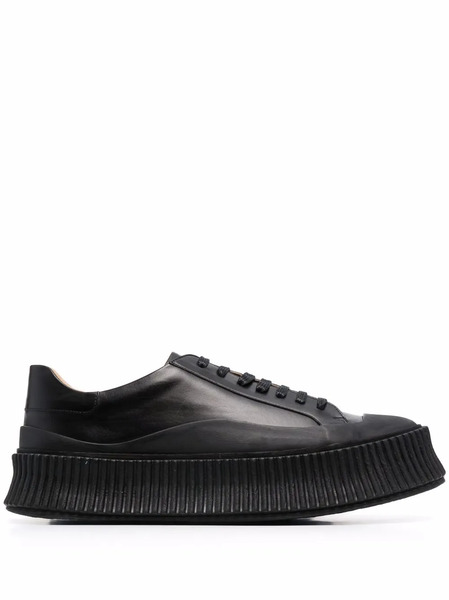  Jil Sander Baskets En Cuir à Plateforme - Noir 