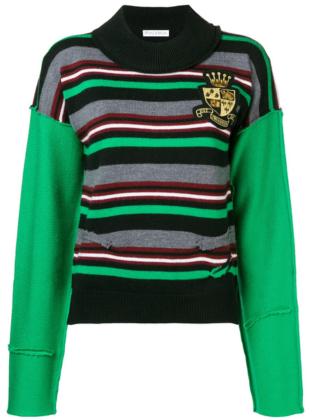  Jw Anderson Pull Rayé à Patch Blason - Vert 