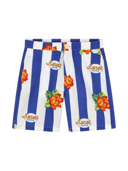  Kenzo Kids Short Rayé En Coton à Logo Imprimé - Tons Neutres 