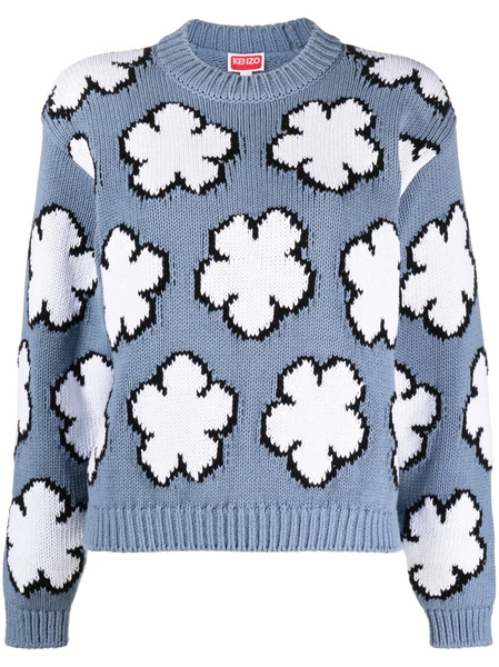  Kenzo Pull Boke Flower En Intarsia - Bleu 