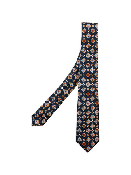  Kiton Geometric-print Silk Tie - Bleu 
