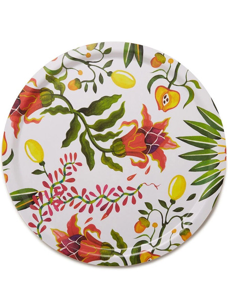 La Doublej Plateau En Bois à Fleurs - Blanc 