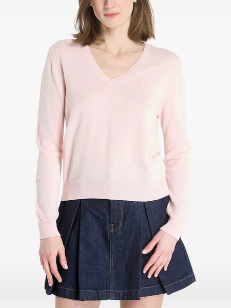  Lacoste Pull Col V à Patch Logo En Coton - Rose 