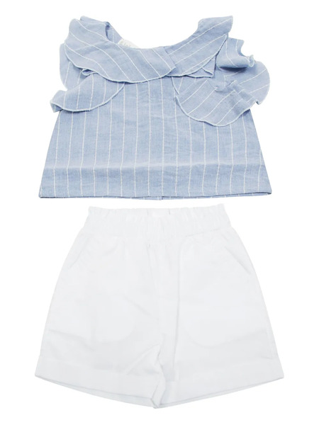  Lalalu Ensemble Haut-short Rayé à Volants - Blanc 