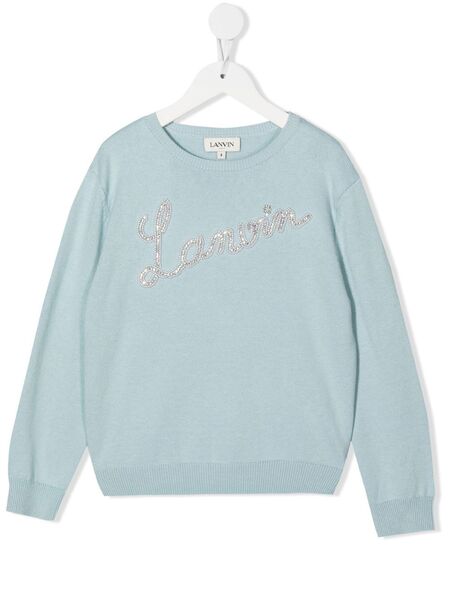 Lanvin Enfant Pull à Logo Strassé - Bleu 