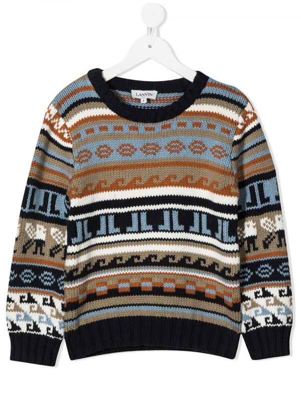  Lanvin Enfant Pull En Maille Fair Isle - Bleu 