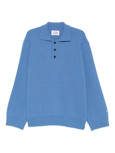  Lc23 Pull à Col Boutonné - Bleu 