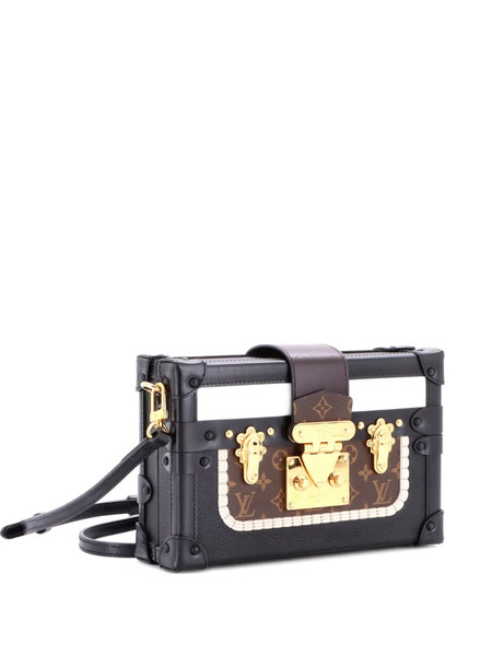  Louis Vuitton Pre-owned Petite Malle Handbag Leather And Monogram Canvas With Trompe L'oeil Braid Clutch Bag - Noir 