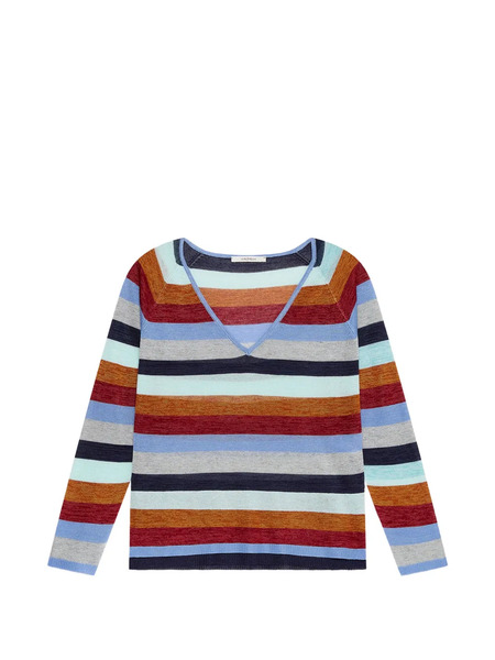  Maliparmi Pull Rayé à Col V - Bleu 