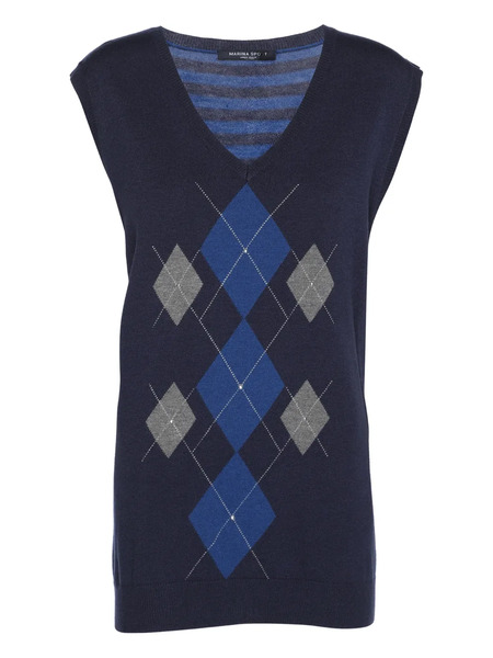  Marina Rinaldi Haut Rayé En Maille Argyle - Bleu 