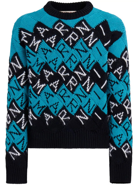  Marni Pull à Logo Intarsia - Bleu 