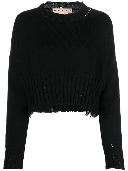  Marni Pull Crop à Effet Usé - Noir 