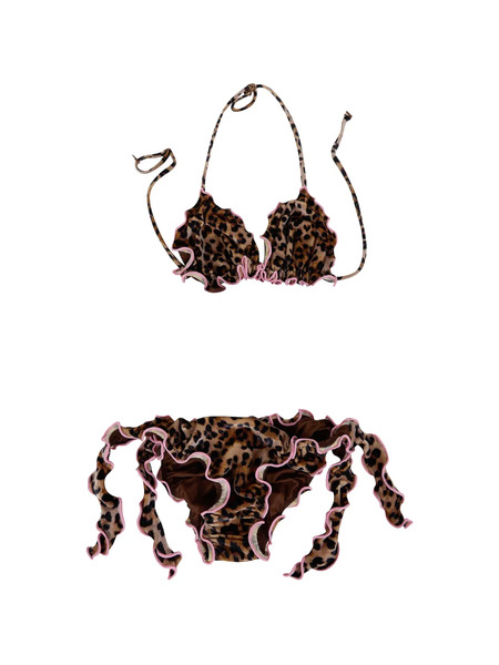  Mc2 Saint Barth Kids Leopard-print Ruffled Bikini - Marron 