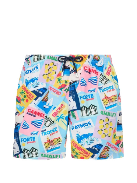  Mc2 Saint Barth Lighting Postcard-print Swim Shorts - Bleu 