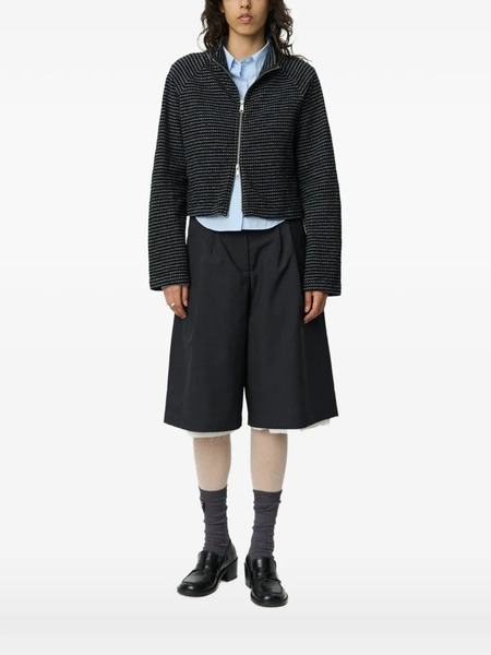  Mfpen Check-pattern Cropped Jacket - Noir 