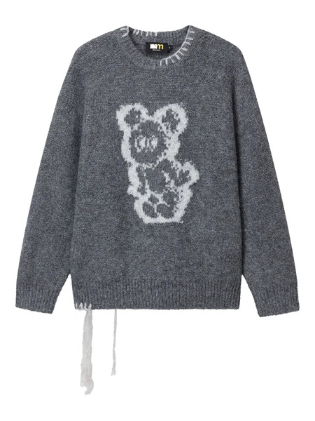  Mini Cream Pull à Imprimé Ourson - Gris 