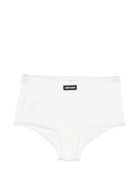  Miu Miu Logo-patch Lace-trim Cotton Briefs - Blanc 