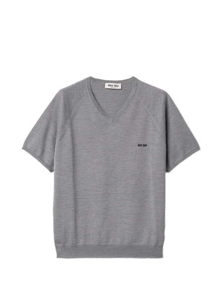  Miu Miu Pull à Col V - Gris 