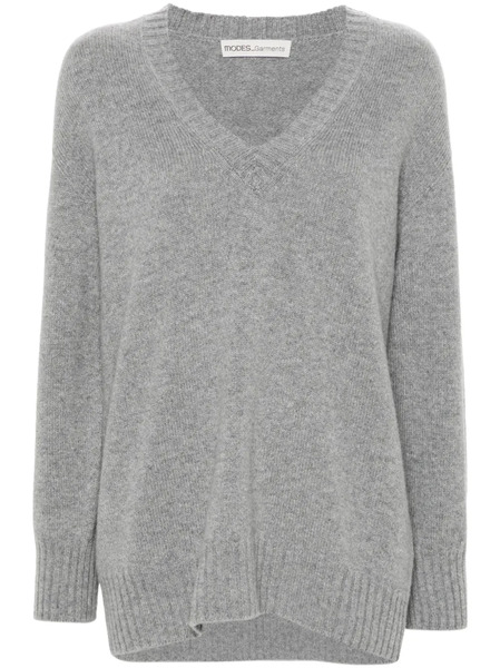  Modes Garments Pull En Maille Fine à Col V - Gris 