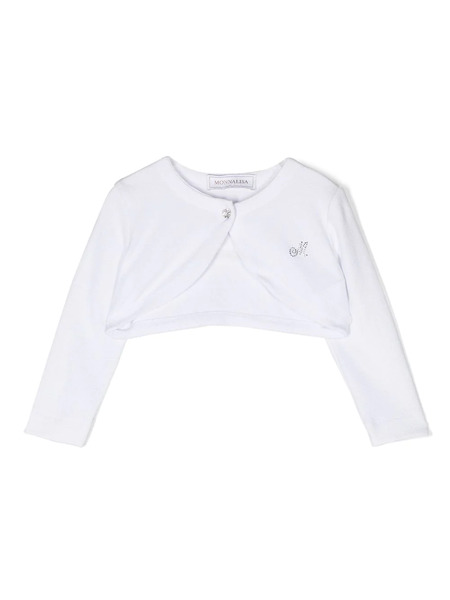  Monnalisa Cardigan Crop à Logo Strassé - Blanc 