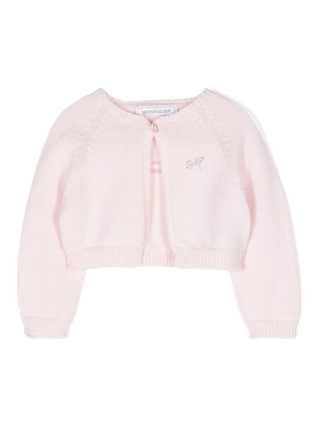  Monnalisa Cardigan En Laine à Logo Orné De Cristaux - Rose 