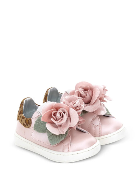  Monnalisa Floral-appliqué Leopard-print Sneakers - Rose 