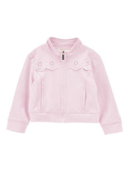  Monnalisa Sweat Zippé à Fleurs Brodées - Rose 