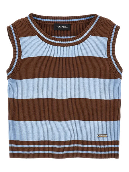 Monnalisa T-shirt En Coton à Rayures - Marron 
