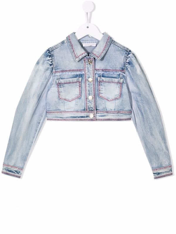  Monnalisa Veste En Jean à Ornements En Cristal - Bleu 