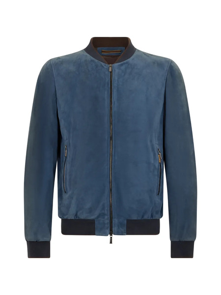  Moorer Veste En Cuir Zippée à Côtes - Bleu 