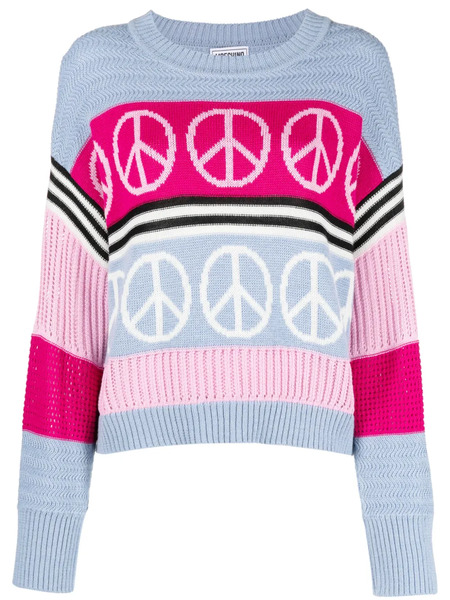  Moschino Jeans Pull En Maille Intarsia - Bleu 