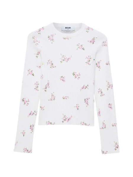  Msgm Haut En Maille à Fleurs - Blanc 