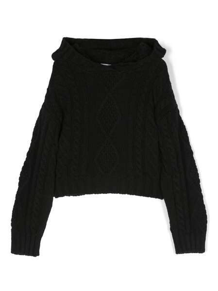  Msgm Kids Pull En Maille Torsadée à Patch Logo - Noir 