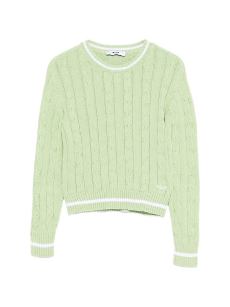  Msgm Kids Pull En Maille Torsadée à Rayures - Vert 