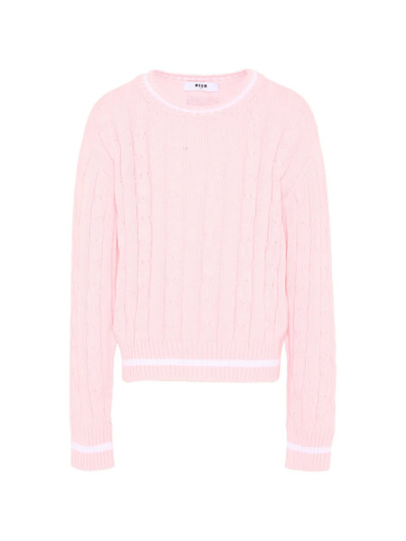  Msgm Kids Pull En Maille Torsadée - Rose 