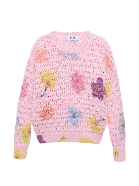  Msgm Pull à Fleurs - Rose 