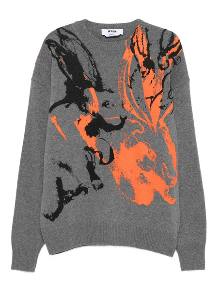  Msgm Pull à Imprimé Lapin - Gris 