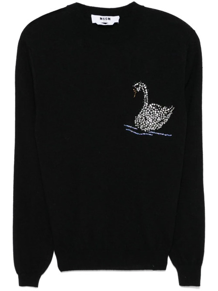  Msgm Pull à Motif Cygne - Noir 