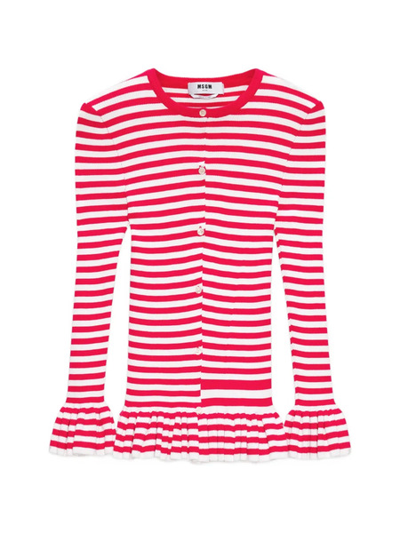  Msgm Pull Rayé à Volants - Rouge 