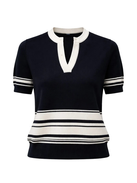  Nº21 Pull à Col En V Rayé à Manches Courtes - Bleu 