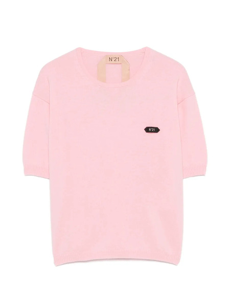  Nº21 Pull Manches Courtes à Patch Logo - Rose 