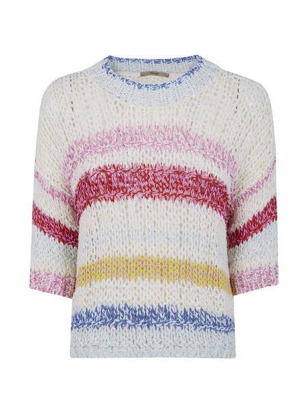  Nuur Pull Rayé En Maille Ajourée - Blanc 
