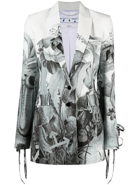  Off-white Blazer Imprimée à Simple Boutonnage - Blanc 