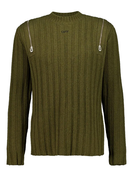  Off-white Pull Côtelé à Zip - Vert 